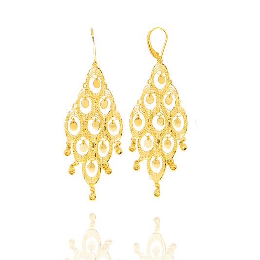 14K Yellow Gold Peacock Dangling Earring