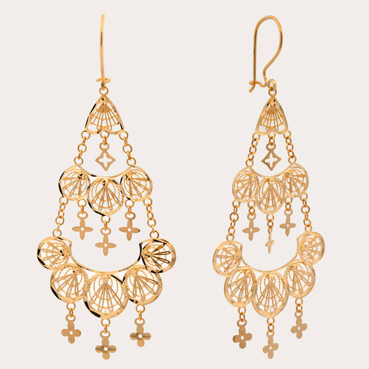 14K Yellow Gold Clover Dangling Earring