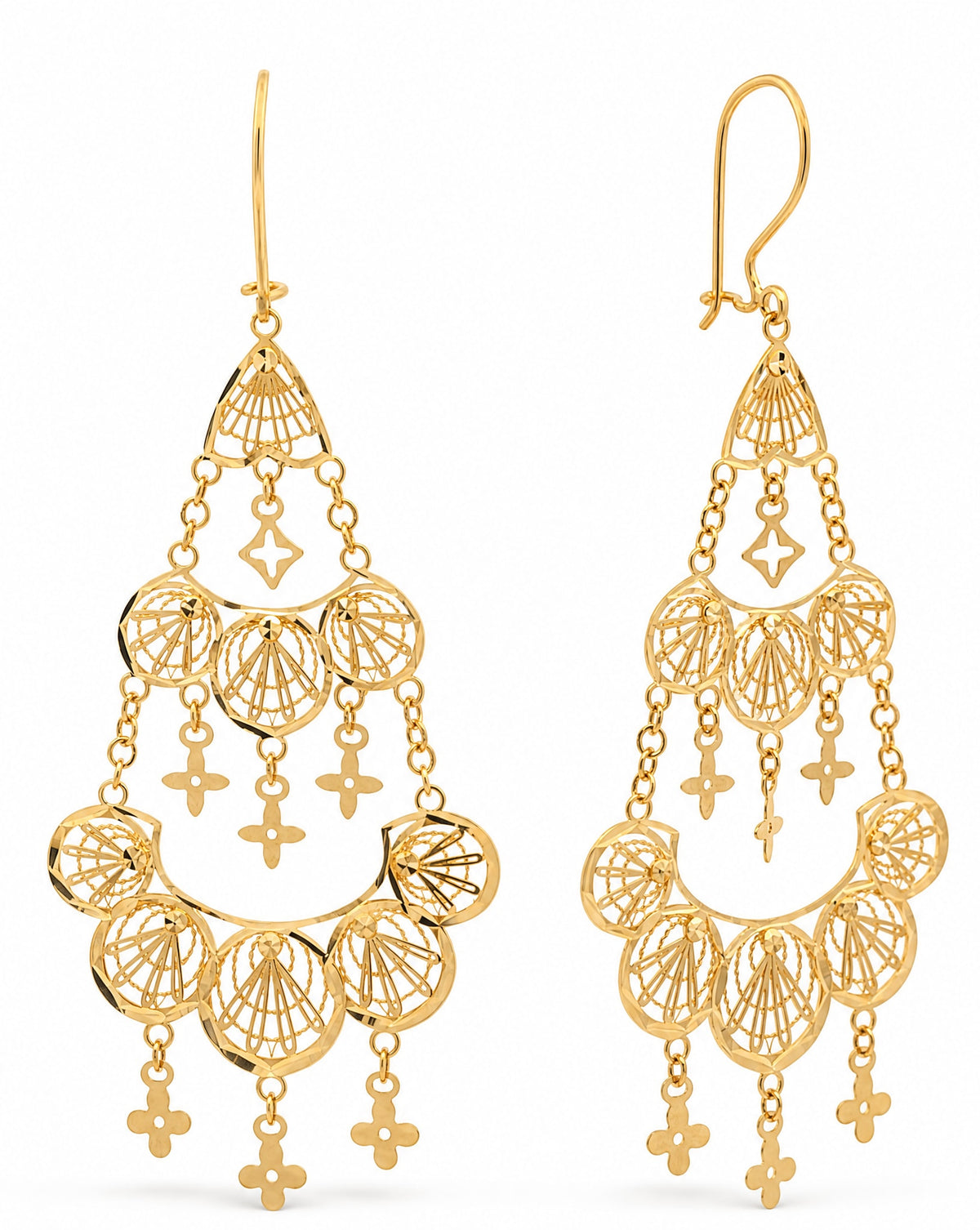 14K Yellow Gold Clover Dangling Earring