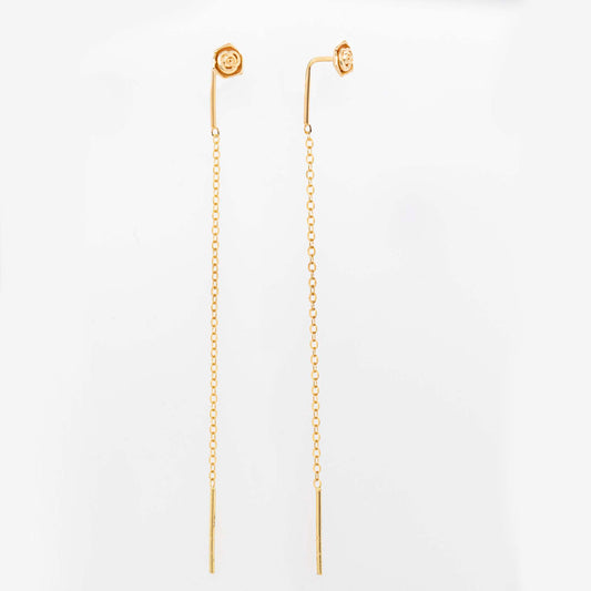 14K Yellow Gold Rose Threader Earring