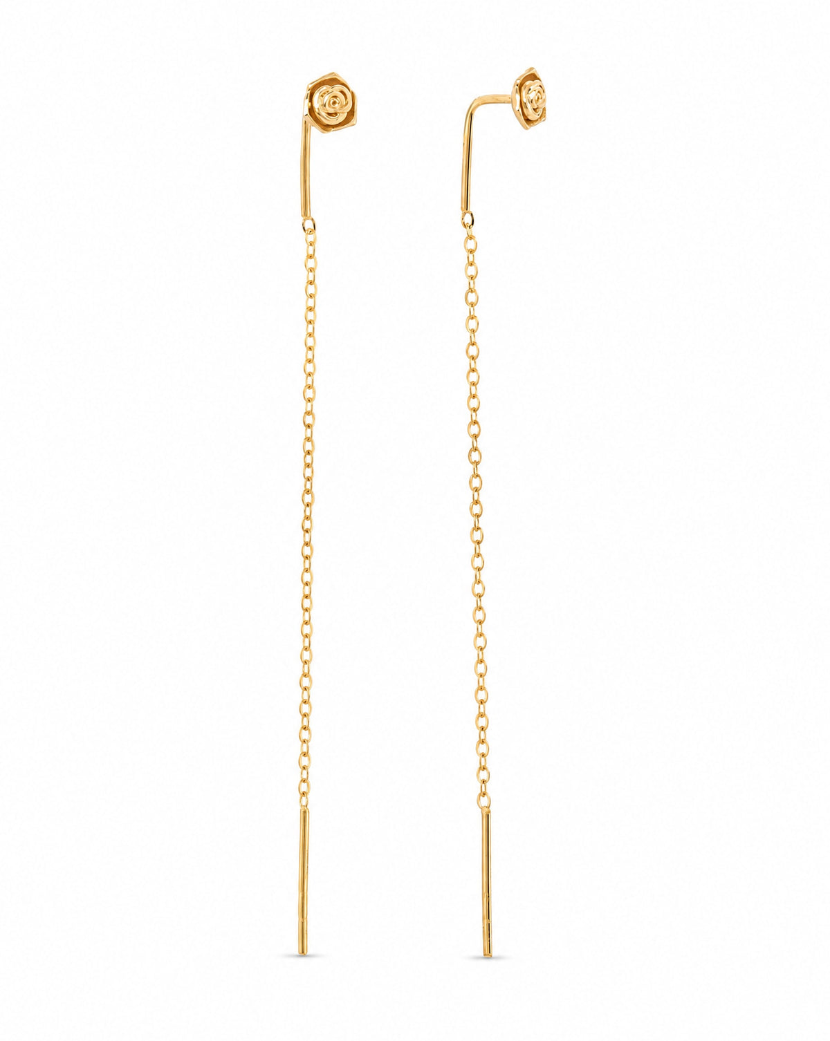 14K Yellow Gold Rose Threader Earring
