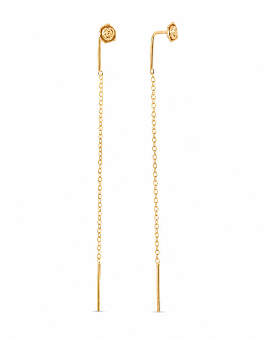14K Yellow Gold Rose Threader Earring