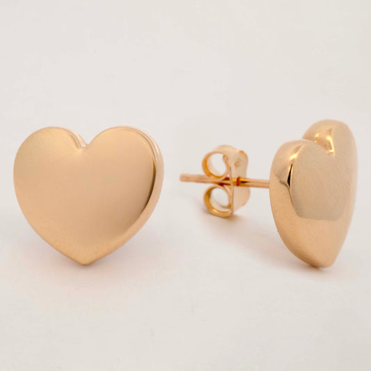14K Yellow Gold Plain Heart Stud Earring