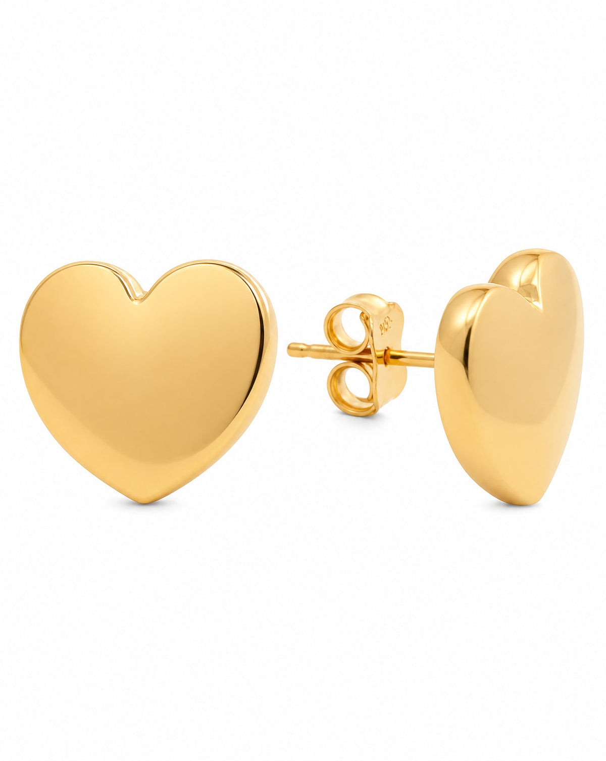 14K Yellow Gold Plain Heart Stud Earring