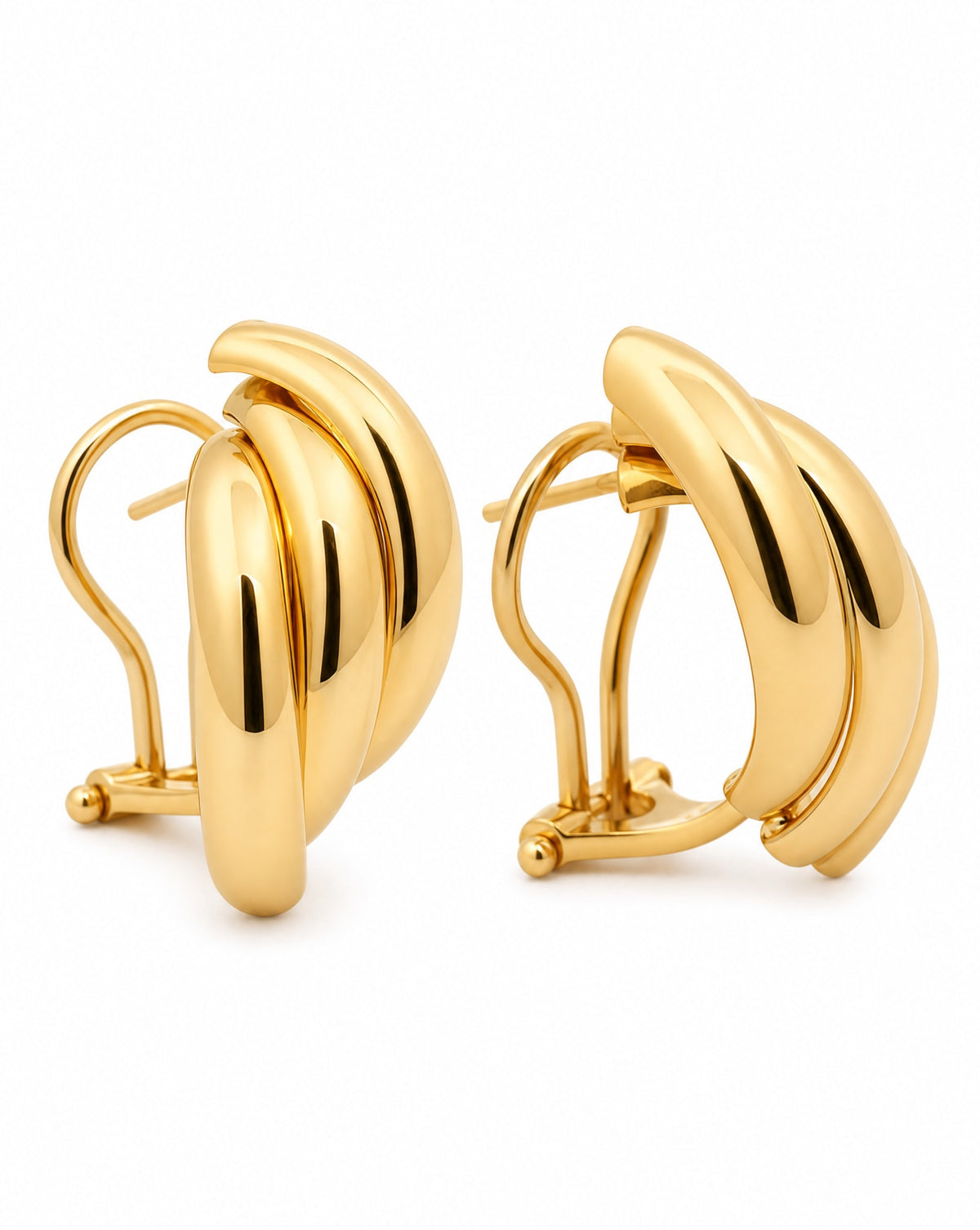 14K Yellow Gold Triple Curved Line Stud Earring