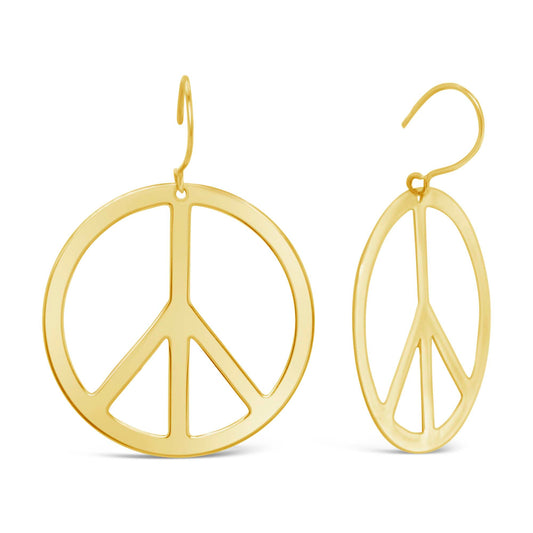 14K Yellow Gold Peace Symbol Dangling Earring