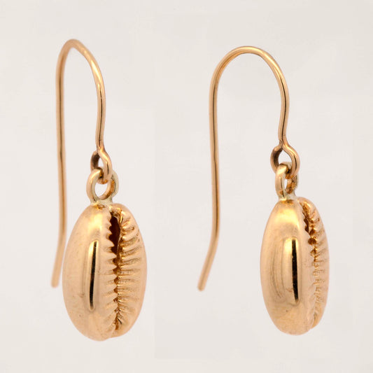 14K Yellow Gold Cowrie Shell Dangling Earring