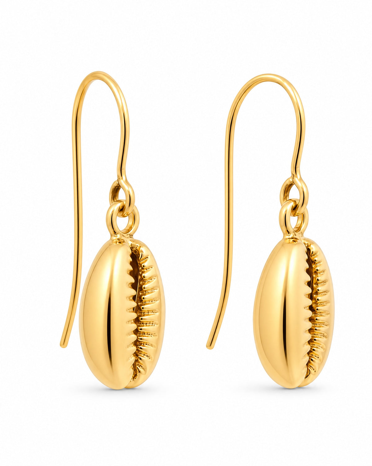 14K Yellow Gold Cowrie Shell Dangling Earring