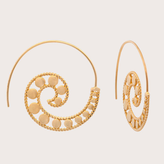 14K Yellow Gold Dots Spiral Earring