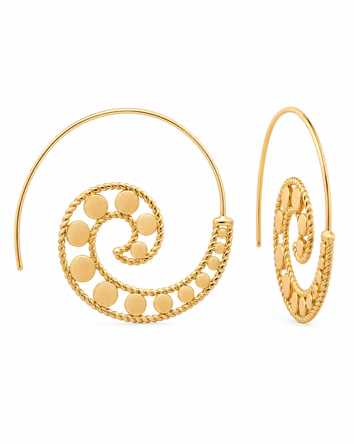 14K Yellow Gold Dots Spiral Earring