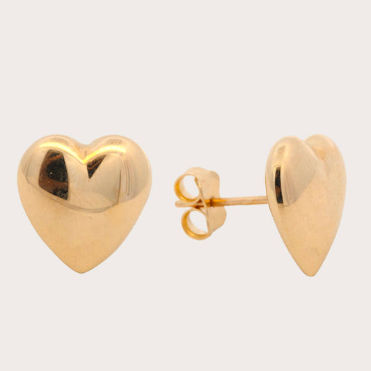 14K Yellow Gold Plain Pointed Heart Stud Earring