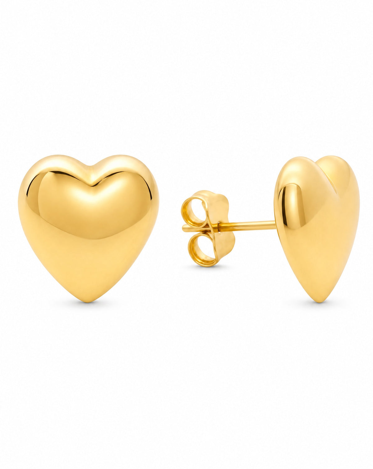 14K Yellow Gold Plain Pointed Heart Stud Earring
