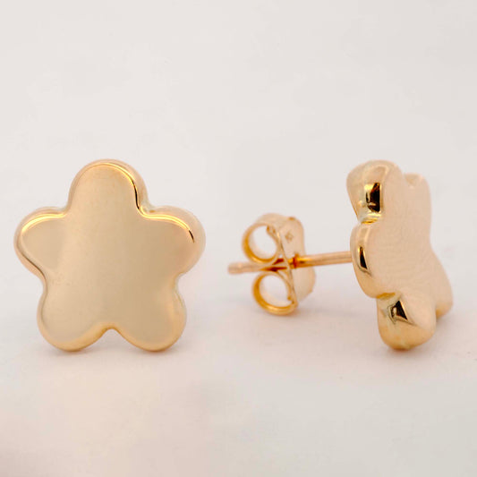 14K Yellow Gold Plain Flower Earring