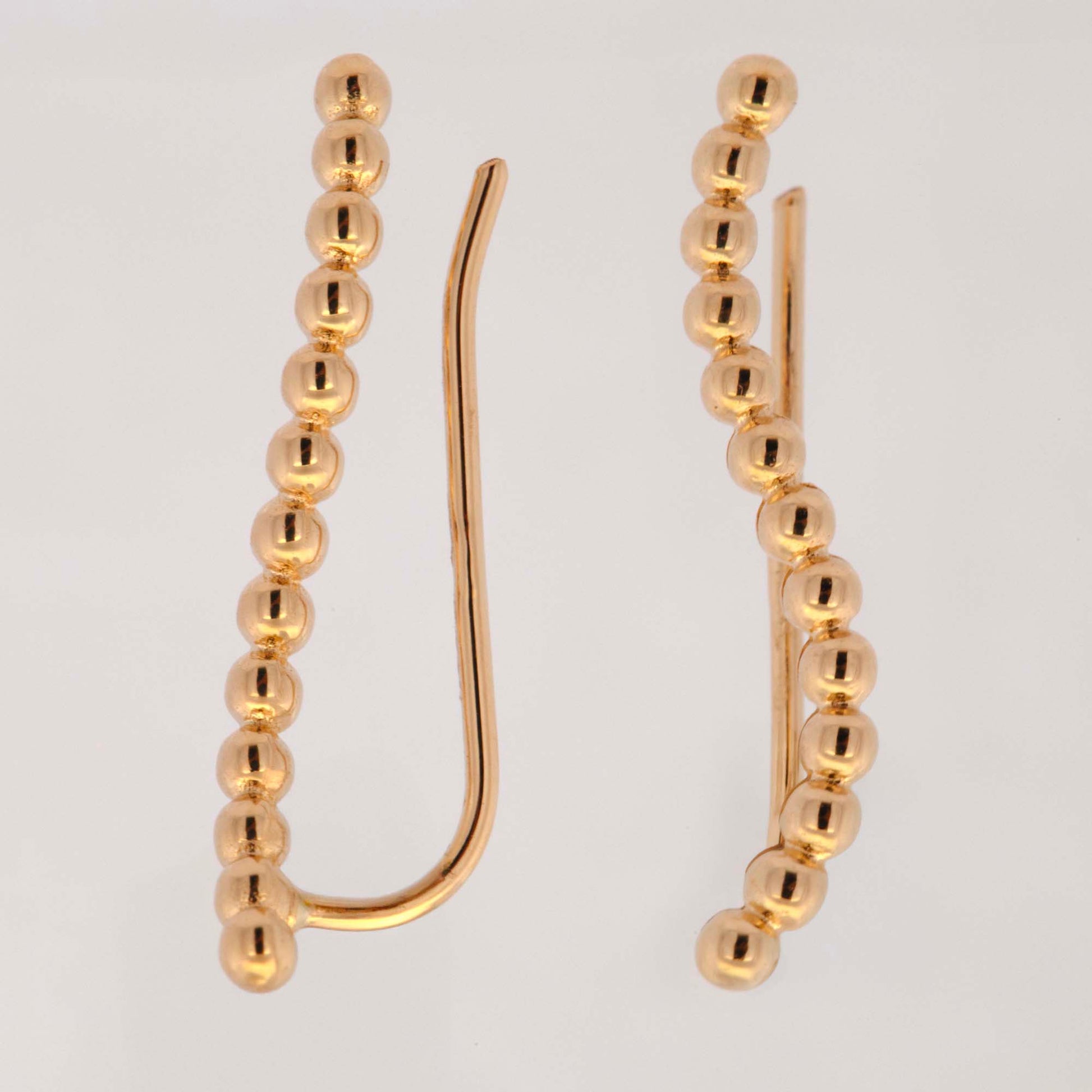 14K Yellow Gold Beads Curved Ear Climber Earring