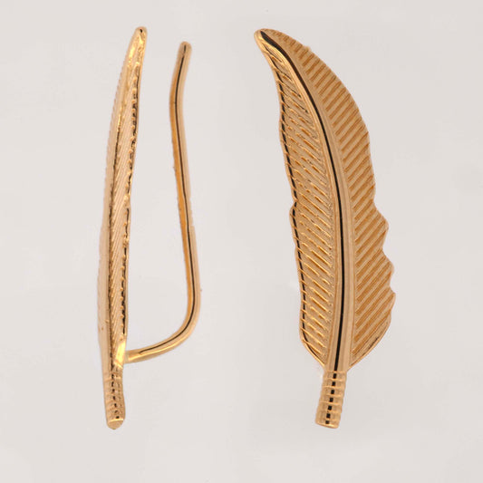 14K Yellow Gold Leafs Ear Climber Earring