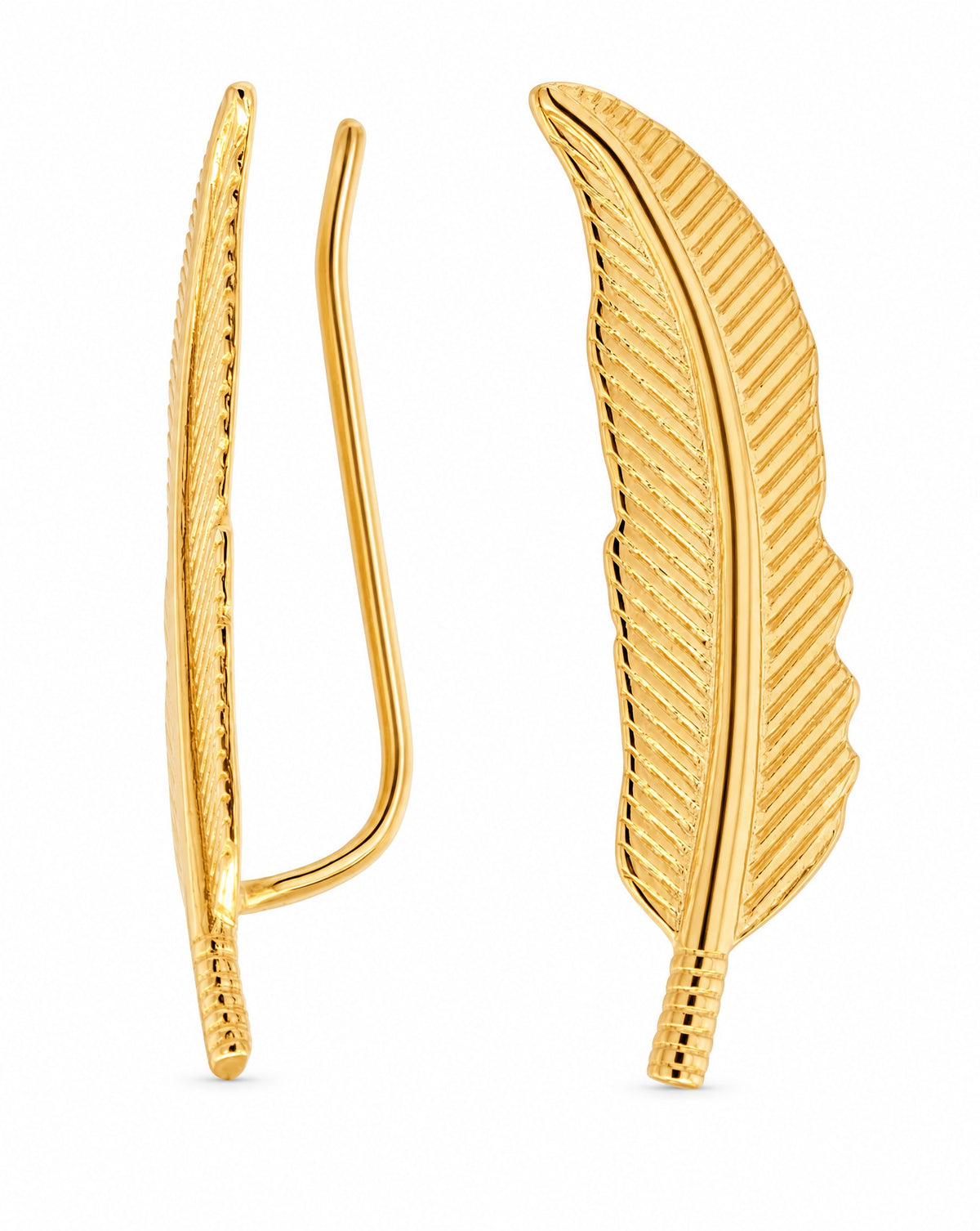 14K Yellow Gold Leafs Ear Climber Earring