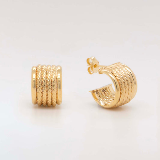 14K Yellow Gold Multi Twisted Rows Stud Earring