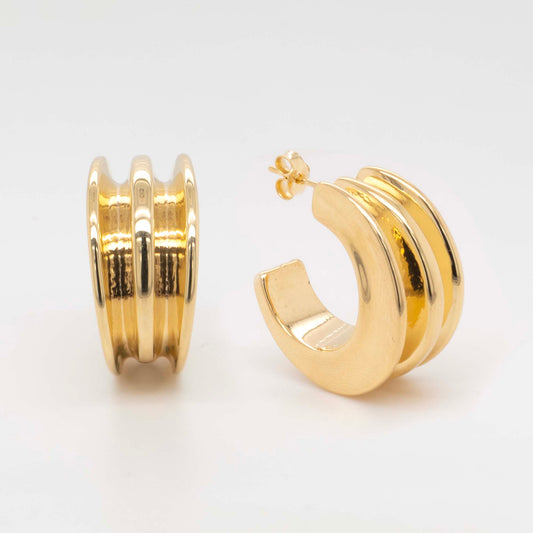 14K Yellow Gold Triple Tubes Stud Earring