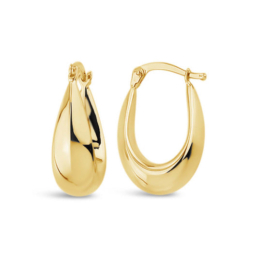 14k Yellow Gold Oval Puffed Hoop Earring