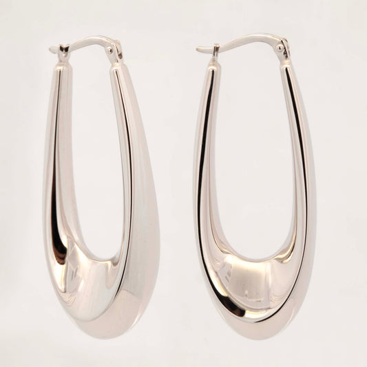 14k White Gold Long Tapered Hoop Earring