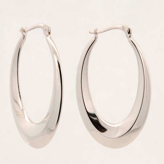 14k White Gold Graduated Oval Hoop Earring
