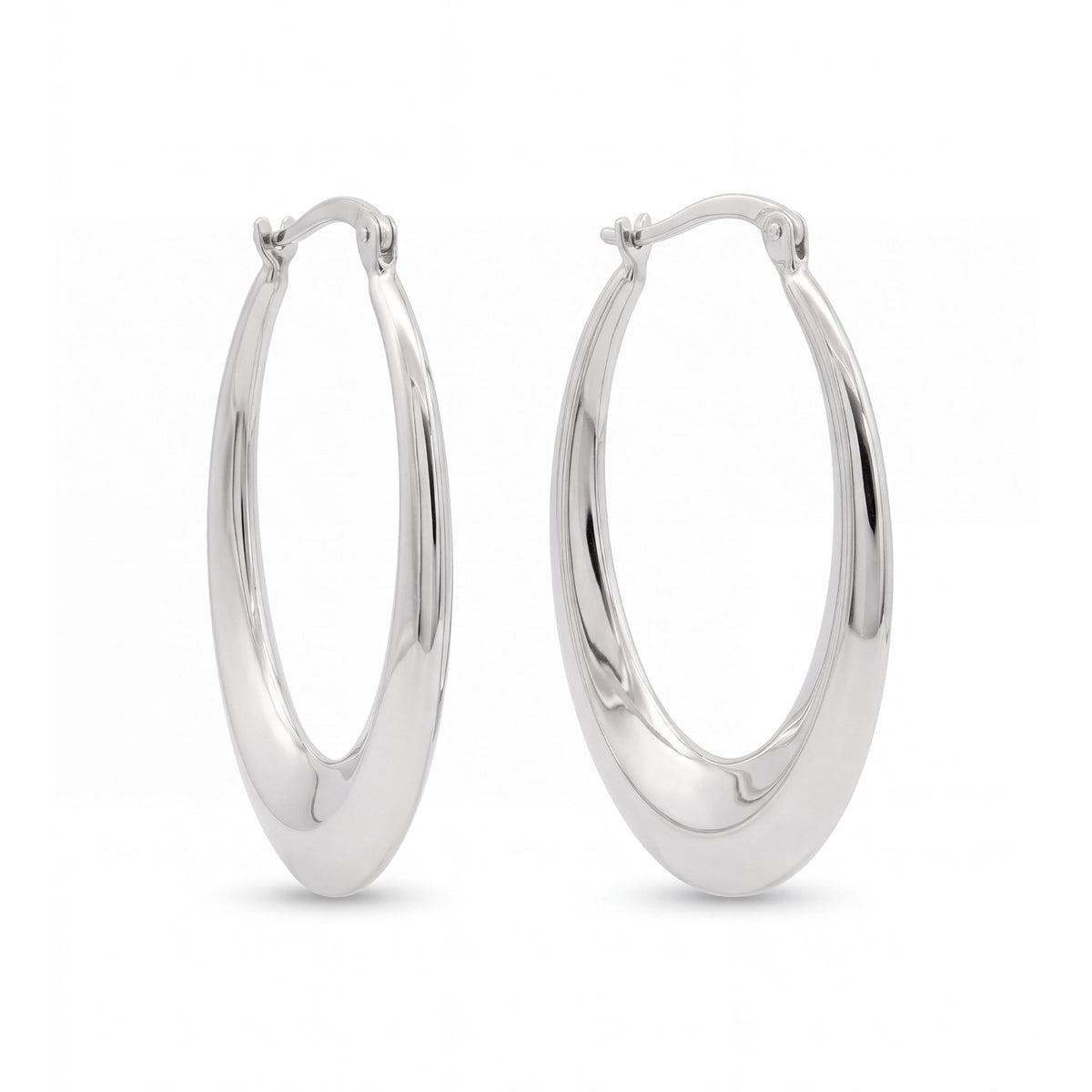 14k White Gold Graduated Oval Hoop Earring