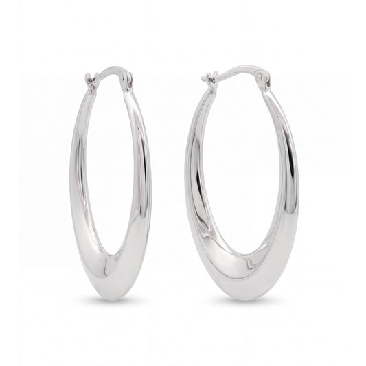 14k White Gold Graduated Oval Hoop Earring