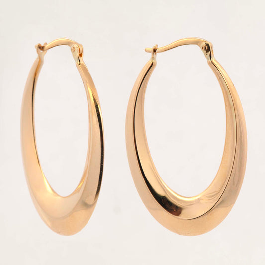 14k Yellow Gold Graduated Oval Hoop Earring
