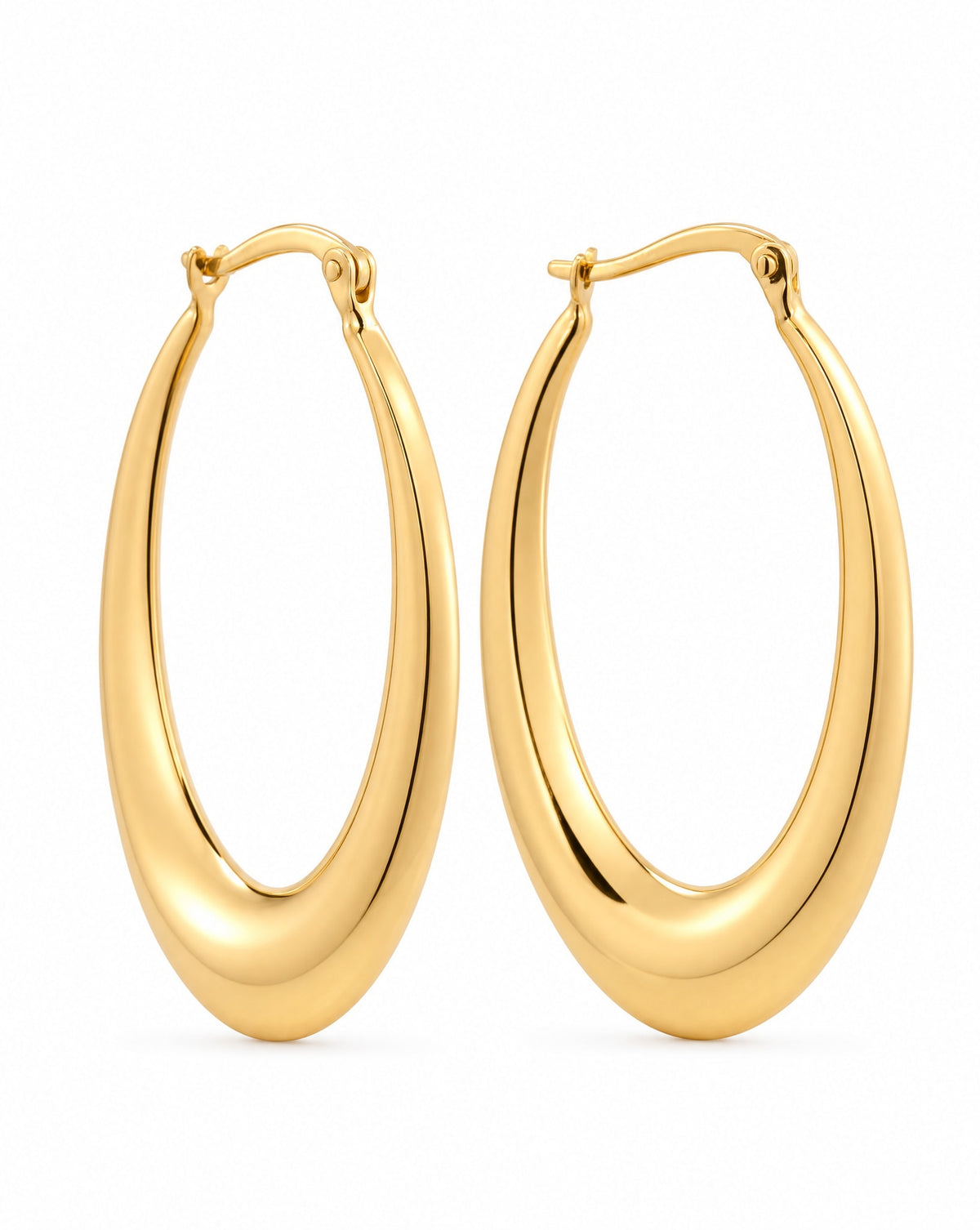 14k Yellow Gold Graduated Oval Hoop Earring