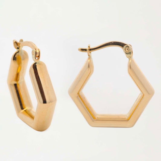 14k Yellow Gold Fancy Geometric Hoop Earring