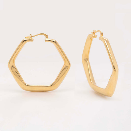 14k Yellow Gold Thin Geometric Hoop Earring