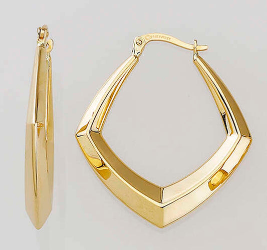 14k Yellow Gold Diamond Shaped Hoop Earring