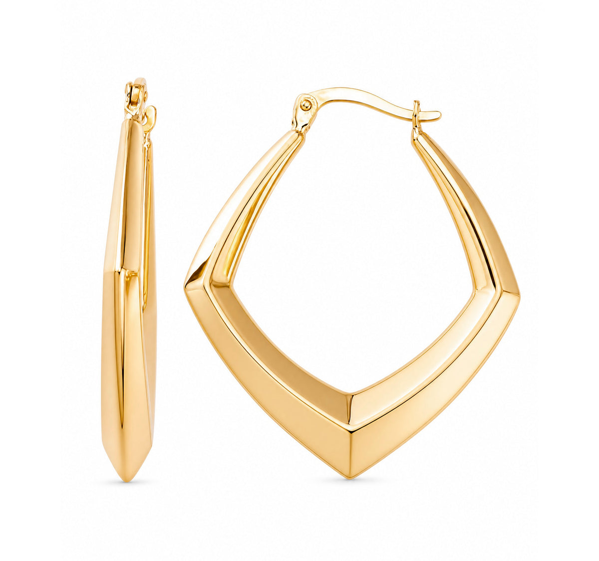 14k Yellow Gold Diamond Shaped Hoop Earring