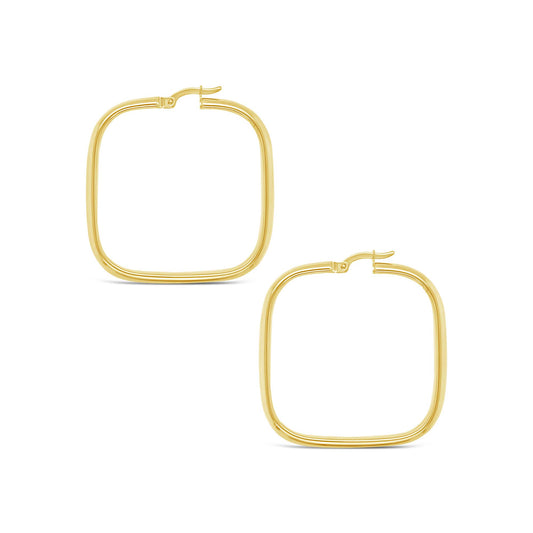 14k Yellow Gold Medium Square Shaped Hoop Earring