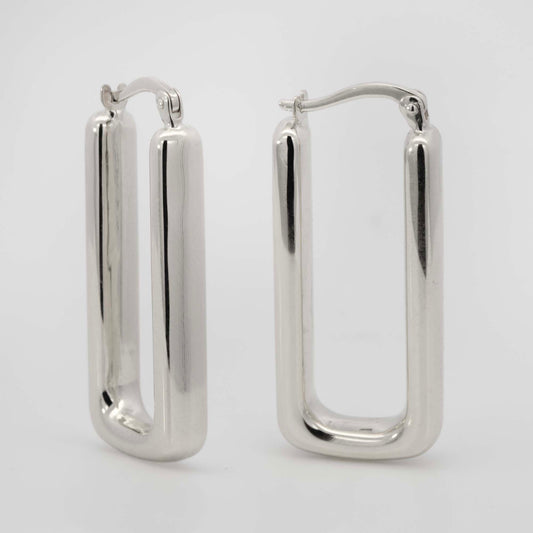 14k White Gold Rectangle Hoop Earring