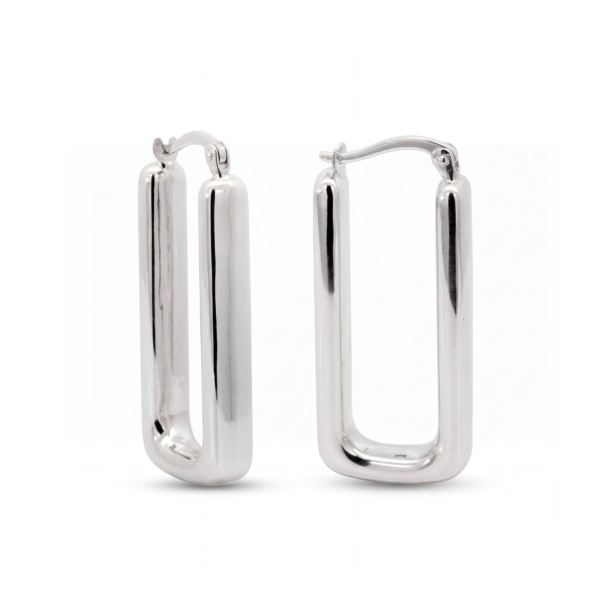14k White Gold Rectangle Hoop Earring