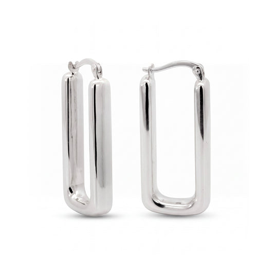 14k White Gold Rectangle Hoop Earring