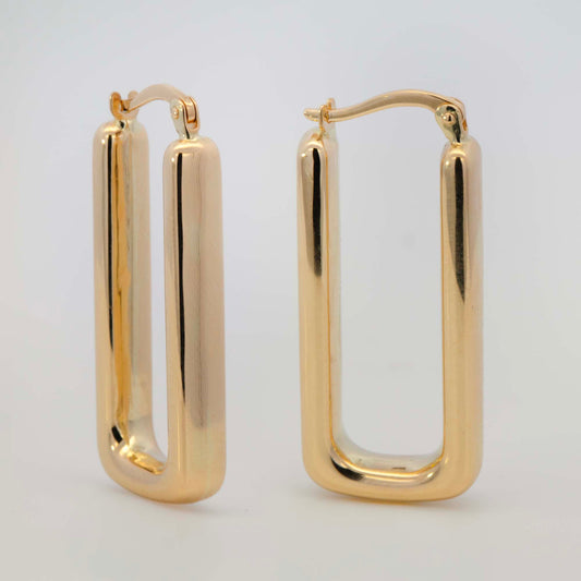 14k Yellow Gold Rectangle Hoop Earring