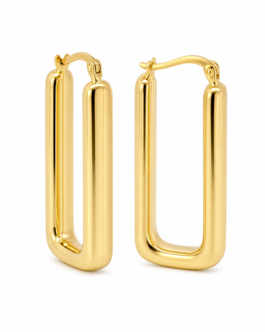 14k Yellow Gold Rectangle Hoop Earring