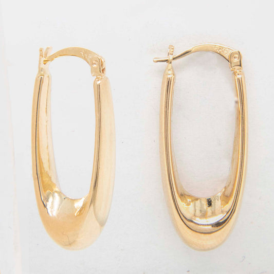 14k Yellow Gold Elongated Oval Hoop Earring