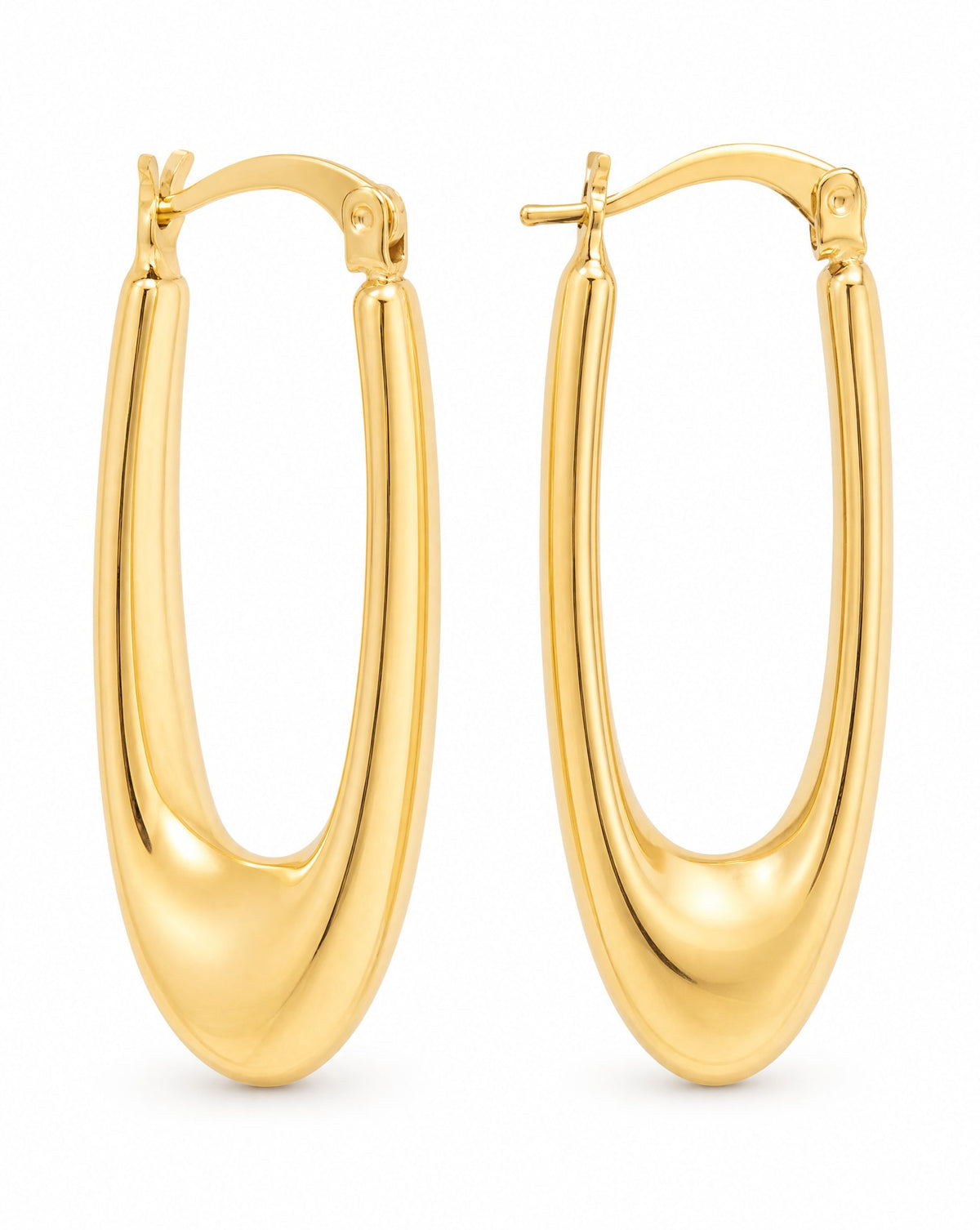 14k Yellow Gold Elongated Oval Hoop Earring