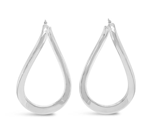 14k White Gold Teardrop Hoop Earring