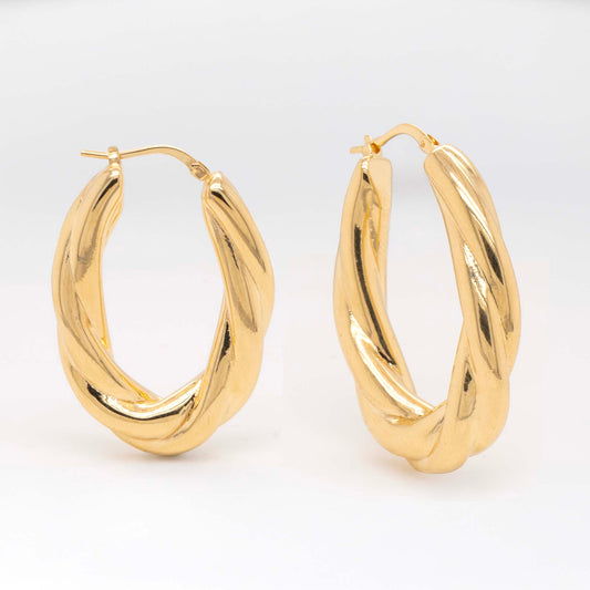 14k Yellow Gold Twisted Round Hoop Earring