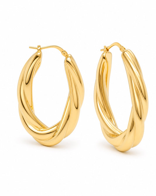 14k Yellow Gold Twisted Round Hoop Earring