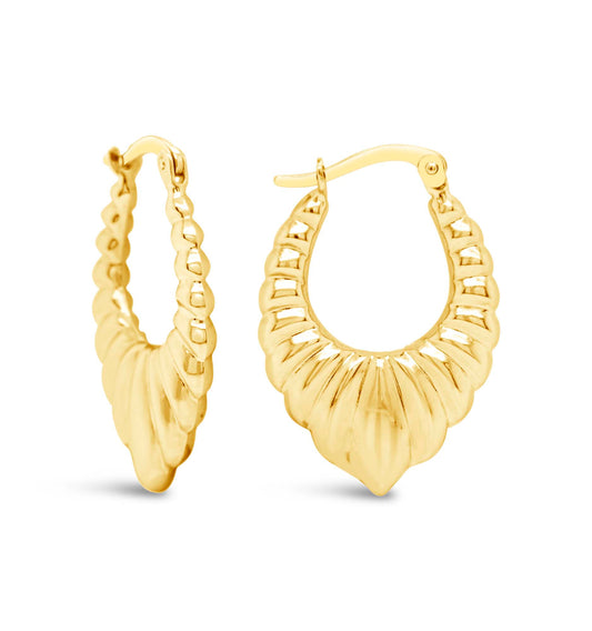 14k Yellow Gold Ribbed Hoop Earring