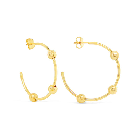 14k Yellow Gold Small Beaded Hoop Earring