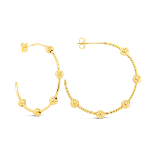14k Yellow Gold Medium Beaded Hoop Earring