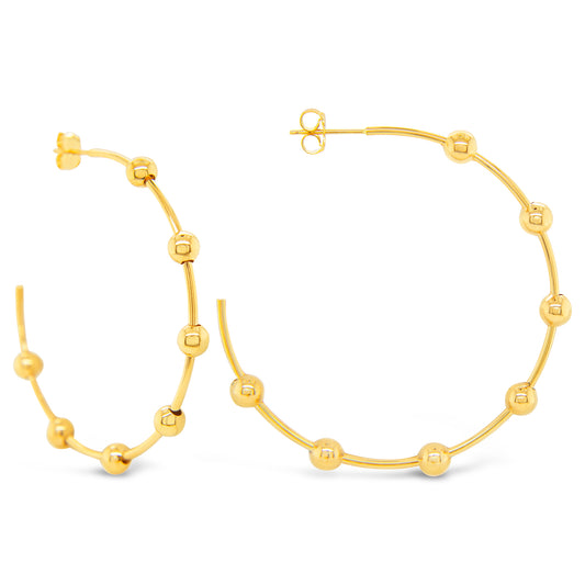 14k Yellow Gold Large Beaded Hoop Earring