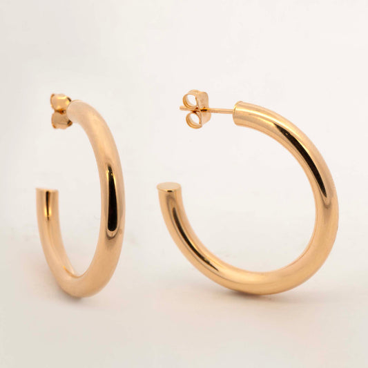 14k Yellow Gold Small Round Tube Open Hoop Earring