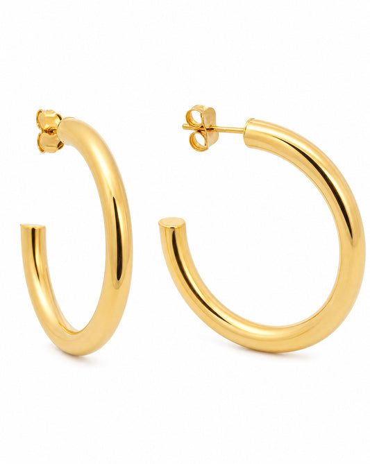 14k Yellow Gold Small Round Tube Open Hoop Earring